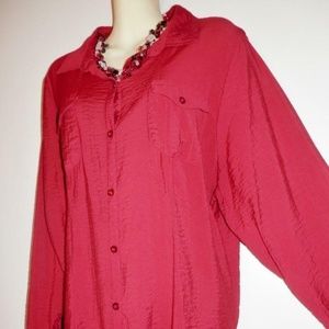 Dressbarn 2X Red Button Tailored Long Sleeve Top